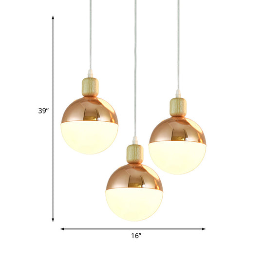 Modernist Rose Gold Multi-Pendant Ceiling Light With Opal Glass Shades - Ideal For Dining Room