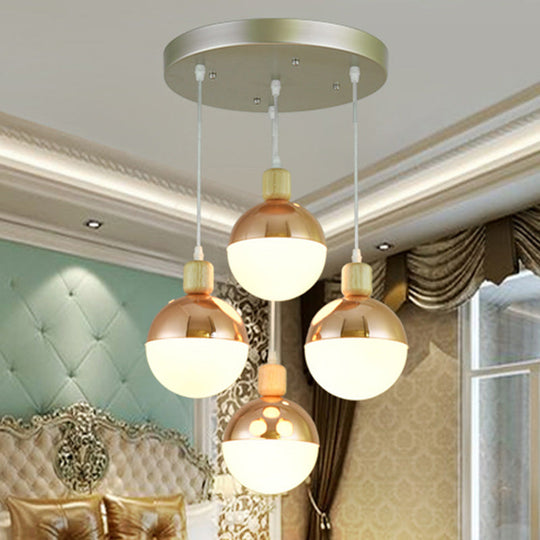 Modernist Rose Gold Multi-Pendant Ceiling Light With Opal Glass Shades - Ideal For Dining Room 4 /