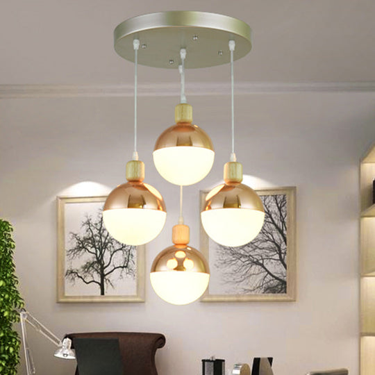 Modernist Rose Gold Multi-Pendant Ceiling Light With Opal Glass Shades - Ideal For Dining Room
