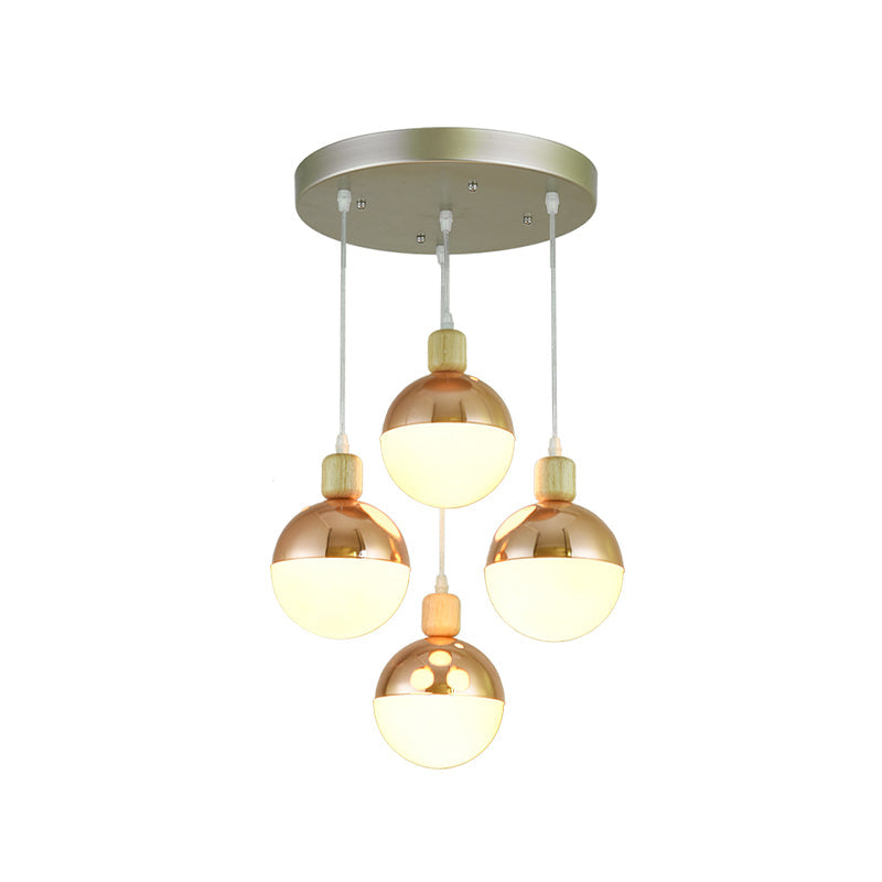 Modernist Rose Gold Multi-Pendant Ceiling Light With Opal Glass Shades - Ideal For Dining Room