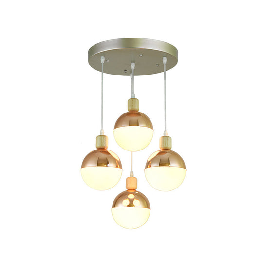 Modernist Rose Gold Multi-Pendant Ceiling Light With Opal Glass Shades - Ideal For Dining Room