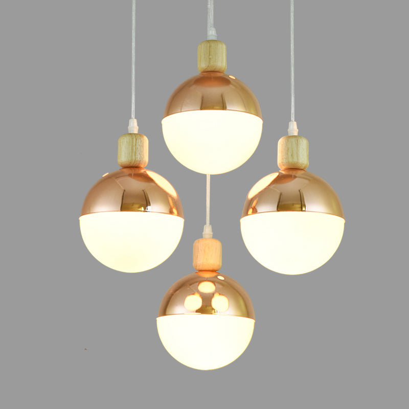 Modernist Rose Gold Multi-Pendant Dining Room Light With Opal Glass Shade