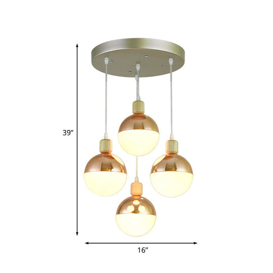 Modernist Rose Gold Multi-Pendant Ceiling Light With Opal Glass Shades - Ideal For Dining Room