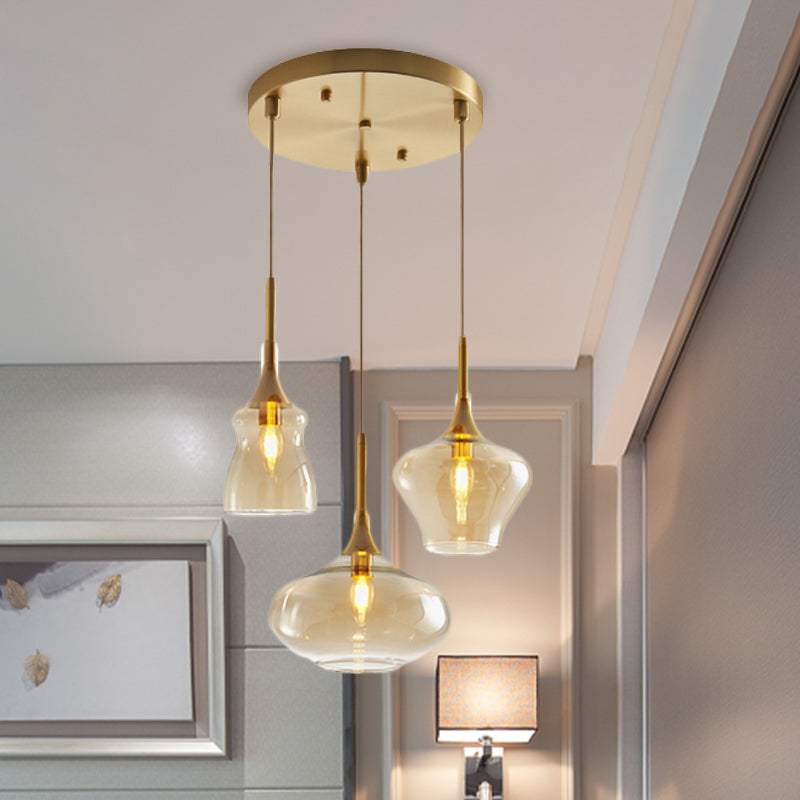 Modern Wavy Glass Ceiling Light With 3 Bulbs And Gold Pendant