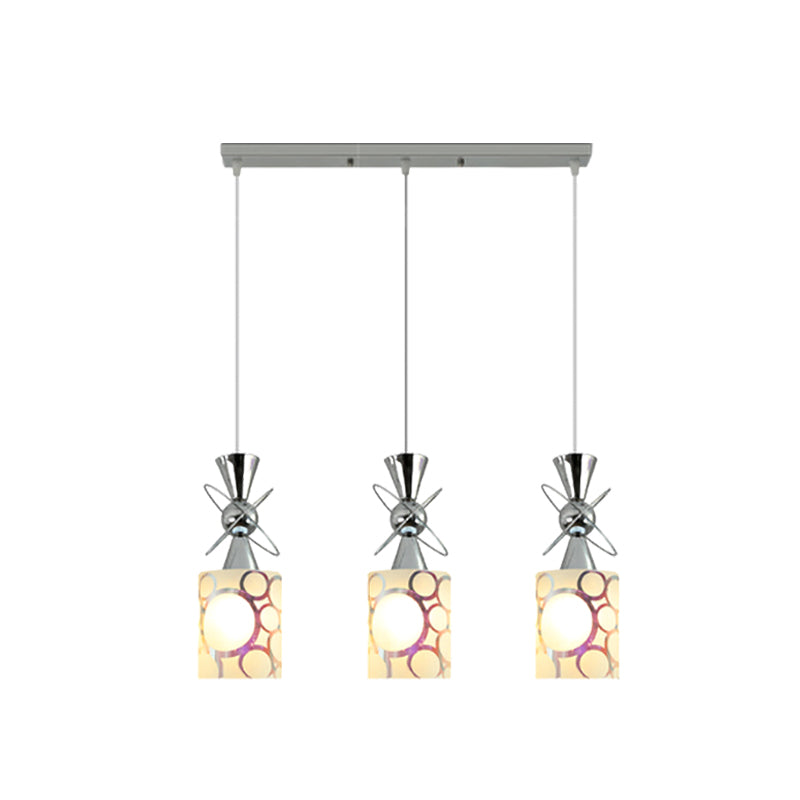Modernist Metal Hourglass Multi Pendant Ceiling Light With Chrome Finish And Patterned Glass Shade