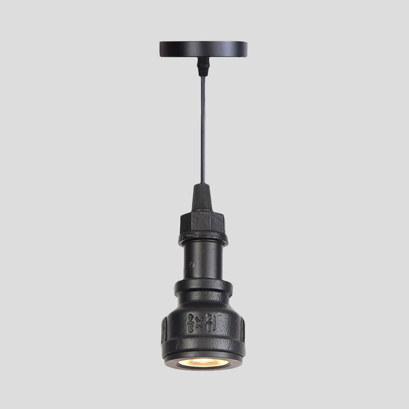 Antiqued Black Metal Water Pipe Pendant Lamp For Foyer - Head Design