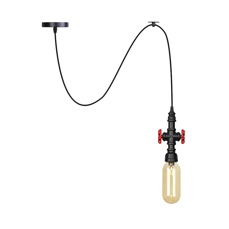 Vintage Amber Glass Swag Pendant Light - Restaurant Sphere/Capsule Design 1-Head With Black Pipe