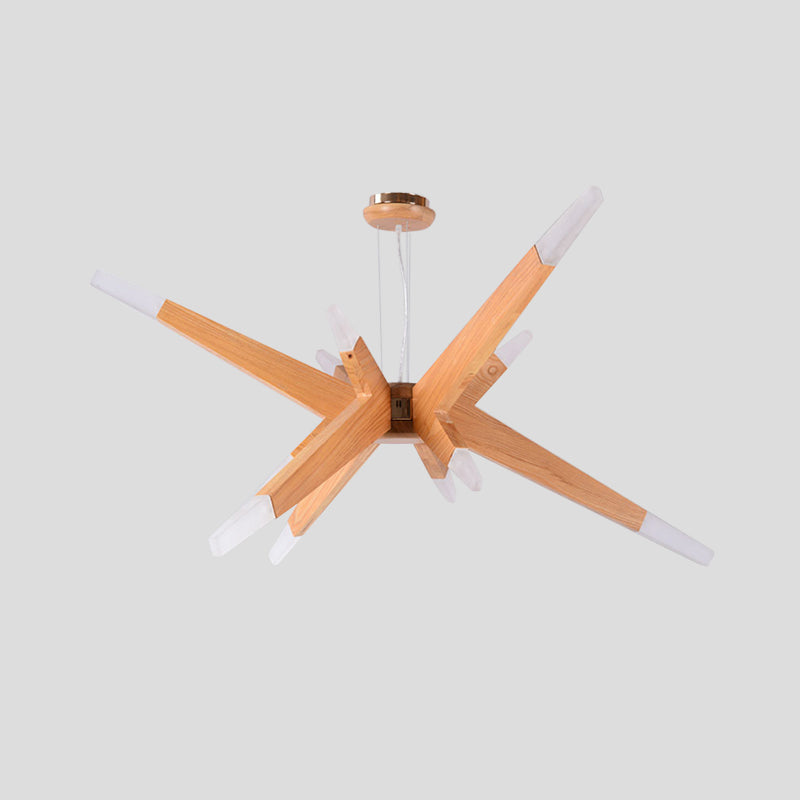 Modernist Wood Sputnik Chandelier With 12 Led Lights - Perfect For Bedroom Suspension