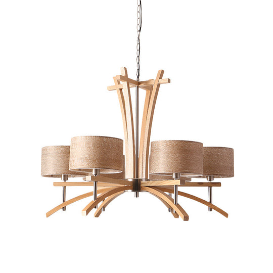 Modern Beige Radial Chandelier With Wood Suspended Shades - 3/6 Lights Pendant Lamp