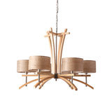 Modernist Wood Pendant Chandelier - Beige Radial Ceiling Light With 3/6 Suspended Lights And Shade