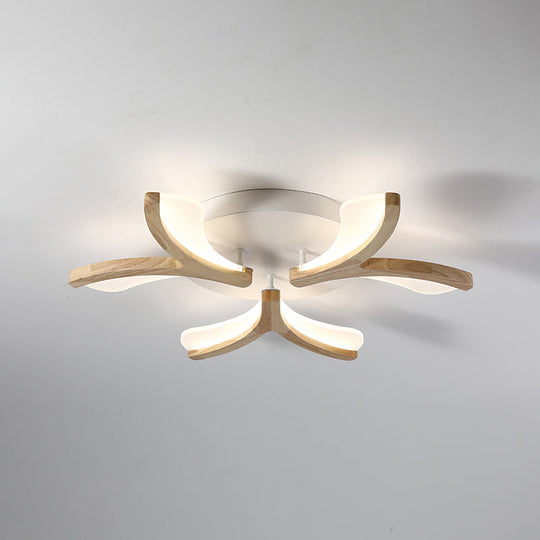 Modern Wood Y-Shape Semi Flush Light With 3/5 Heads - 23.5’/27.5’ W Led Ceiling Lamp In Warm/White