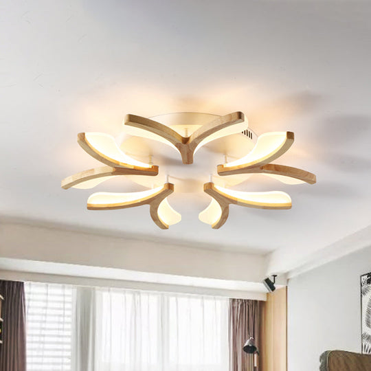 Modern Wood Y-Shape Semi Flush Light With 3/5 Heads - 23.5’/27.5’ W Led Ceiling Lamp In Warm/White