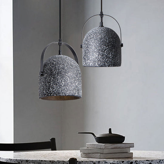 Vintage Cement Dome Pendant Light With Handle - White Black Grey For Hallways