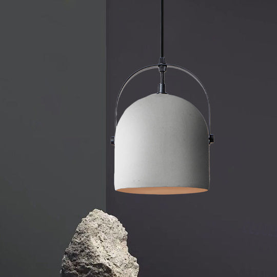 Vintage Cement Dome Pendant Light With Handle - White Black Grey For Hallways