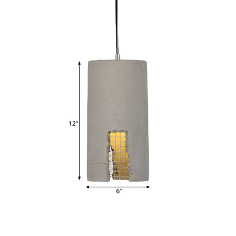 Antiqued Grey Cement Pendant Light Fixture With Hanging Bulb