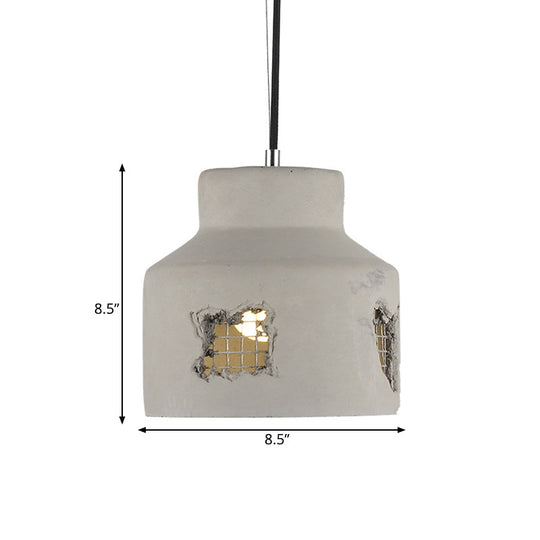 Antiqued Cement Pendant Lamp Fixture - Grey Cylinder/Dome Hanging Ceiling Light Bulb