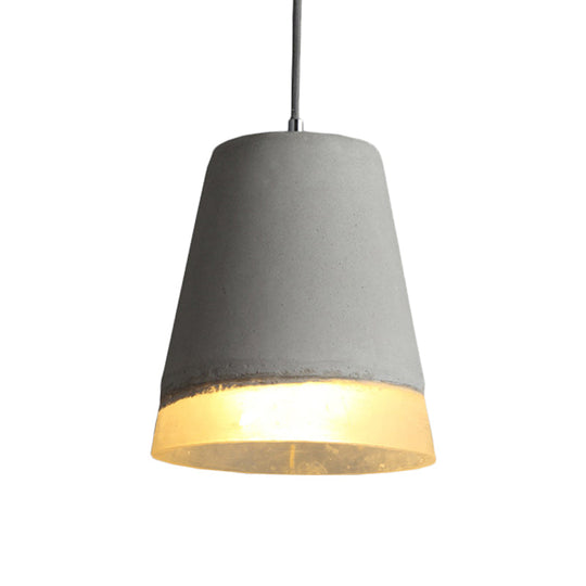 Vintage Cement Bell Pendant Light: Grey 1-Head Ceiling Lamp Kit With Resin Detail