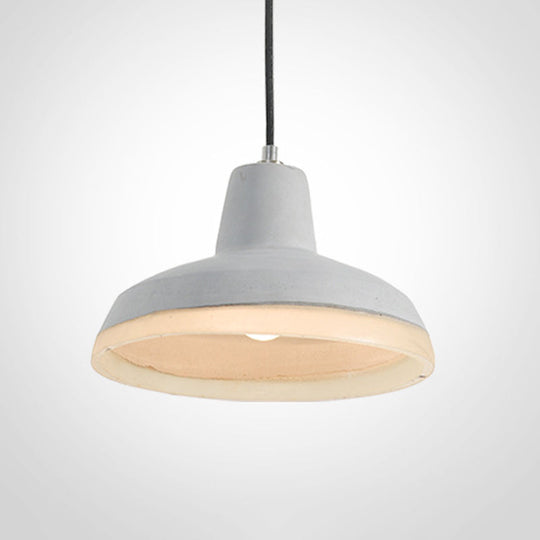 Industrial-Style Cement Grey Hanging Pendant Ceiling Lamp - Cone/Bowl/Dome Design 1-Light Resin