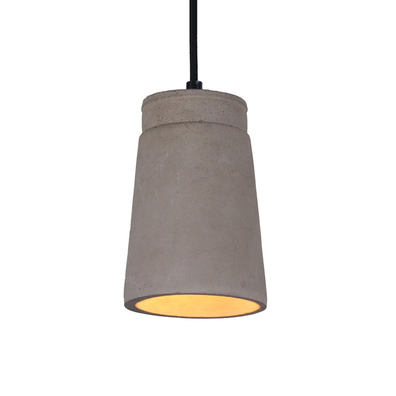 Industrial Cement Pendant Lamp For Bedroom - Grey Cylindrical Ceiling Light With 1 Bulb