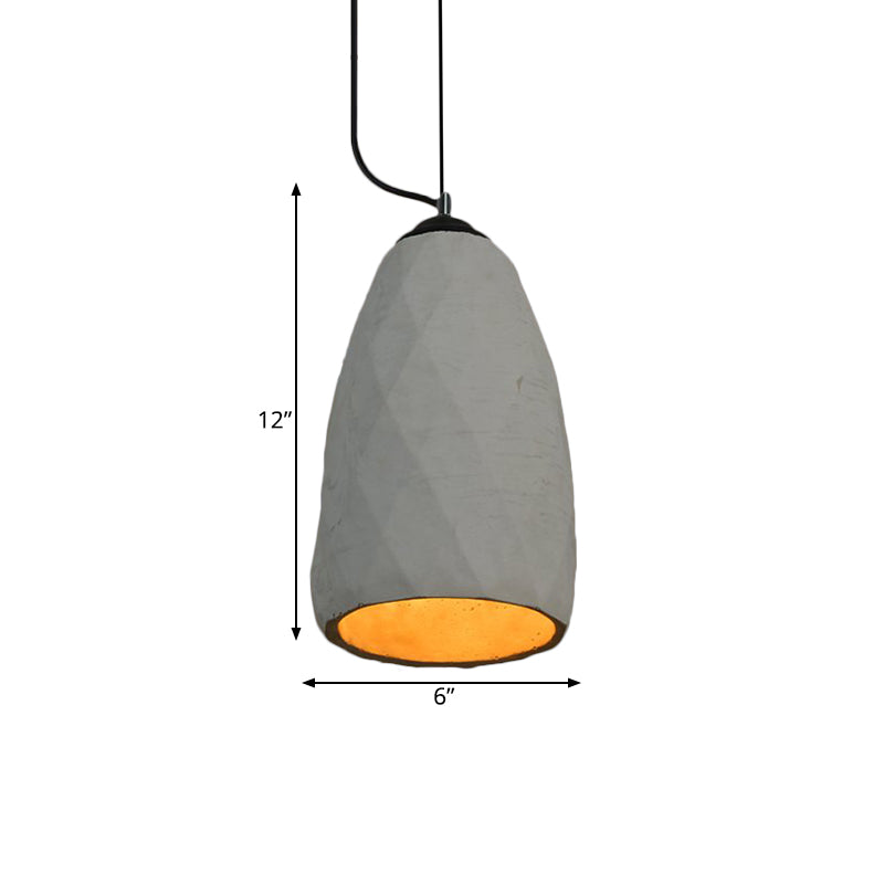 Vintage Cement Hanging Pendant Lamp In Grey 6/10 Width - Dome/Oval Ceiling Light 1-Light
