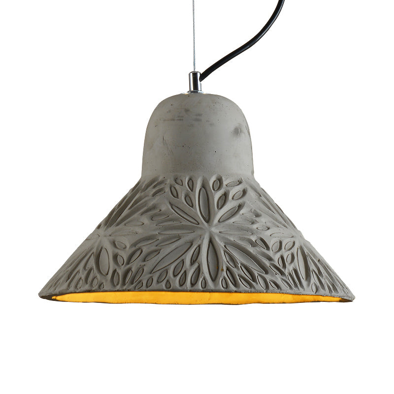 Cement Hanging Light Pendant In Grey - 1 Bulb 8’/12’ Width Ideal For Restaurants