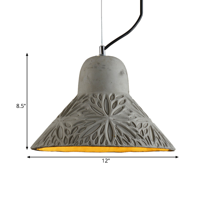 Cement Hanging Light Pendant In Grey - 1 Bulb 8’/12’ Width Ideal For Restaurants