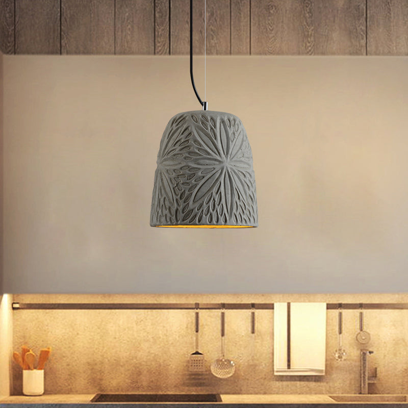 Cement Hanging Light Pendant In Grey - 1 Bulb 8’/12’ Width Ideal For Restaurants