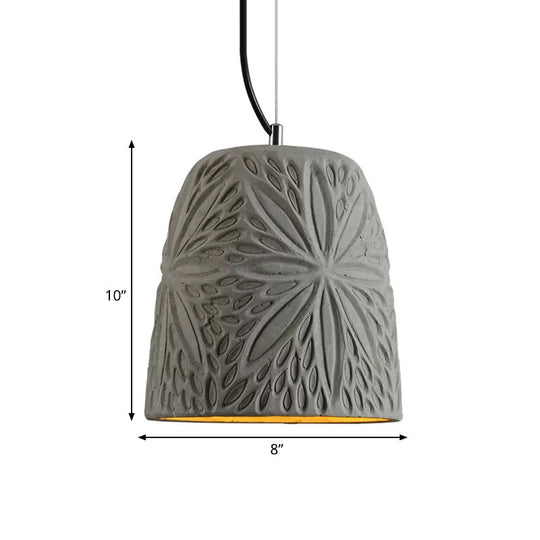 Cement Hanging Light Pendant In Grey - 1 Bulb 8’/12’ Width Ideal For Restaurants