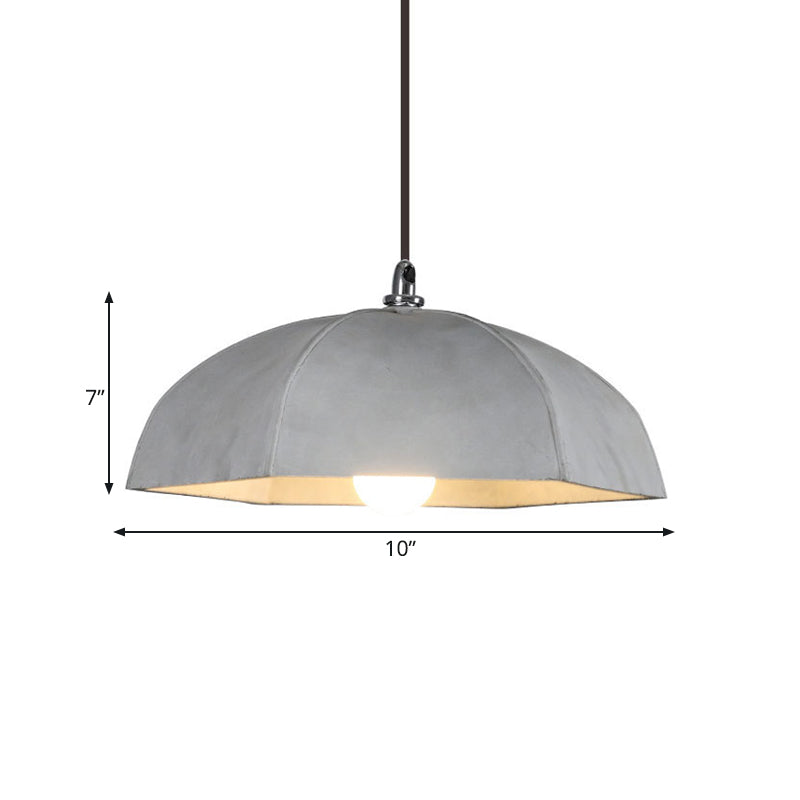 Vintage Grey Cement Umbrella Pendant Lamp - 1-Bulb Hanging Ceiling Light For Restaurants
