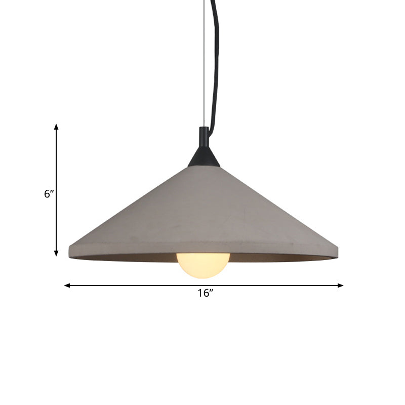 Industrial-Style Flare Pendant Lamp With Wide Cement Shade - Grey