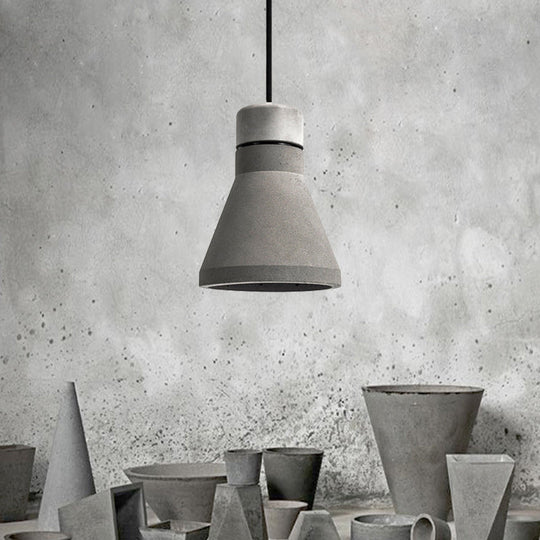 Vintage Cement Flared Pendant Ceiling Light - 1-Head Hanging Lamp Kit In Grey/Grey-Brown Grey