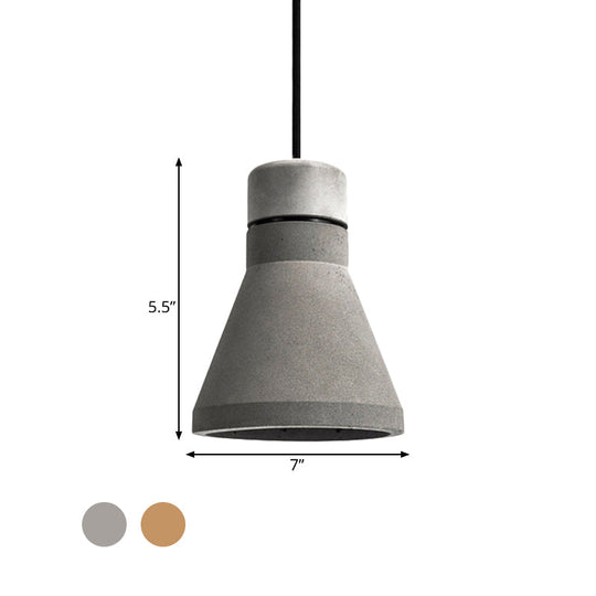 Vintage Cement Flared Pendant Ceiling Light - 1-Head Hanging Lamp Kit In Grey/Grey-Brown