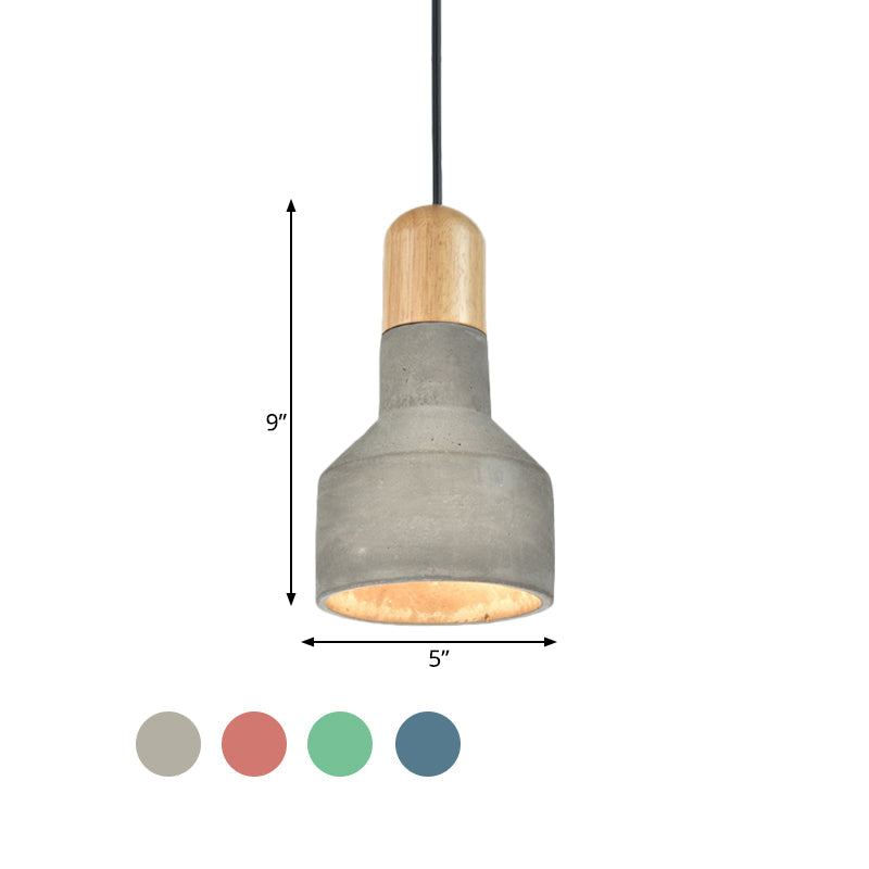 Jar Pendant Light Kit: Industrial Grey/Red/Blue Cement Hanging Lamp With Wood Top - 1-Bulb