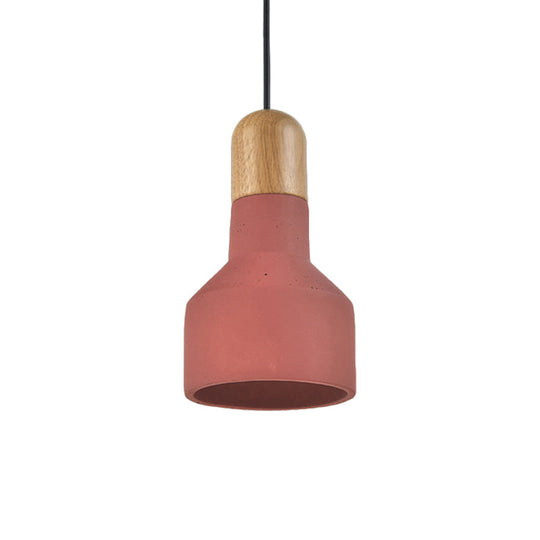 Jar Pendant Light Kit: Industrial Grey/Red/Blue Cement Hanging Lamp With Wood Top - 1-Bulb