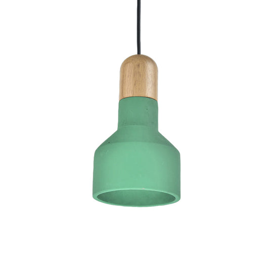 Jar Pendant Light Kit: Industrial Grey/Red/Blue Cement Hanging Lamp With Wood Top - 1-Bulb