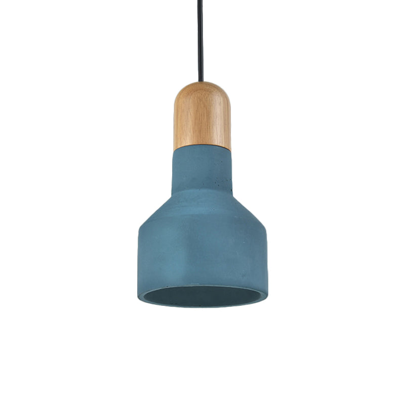 Jar Pendant Light Kit: Industrial Grey/Red/Blue Cement Hanging Lamp With Wood Top - 1-Bulb