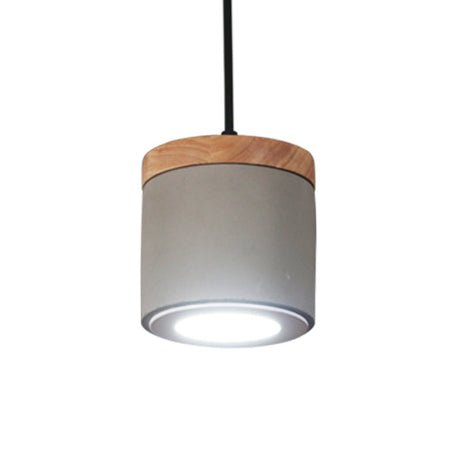Cylindrical Antiqued Cement Led Pendant Light Fixture In Grey – Warm/White Lighting For Dining Room