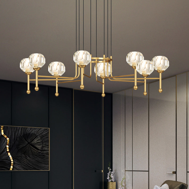 Modernist Crystal Brass Led Pendant Lamp - 6/8-Bulb Diamond Ceiling Light Kit 27/31 Wide / 31