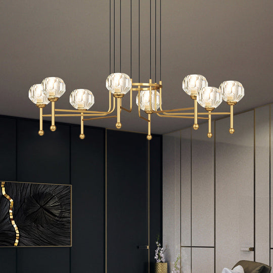 Modernist Crystal Brass Led Pendant Lamp - 6/8-Bulb Diamond Ceiling Light Kit 27/31 Wide / 31