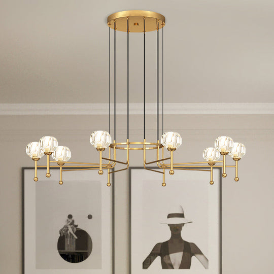 Modernist Crystal Brass Led Pendant Lamp - 6/8-Bulb Diamond Ceiling Light Kit 27/31 Wide
