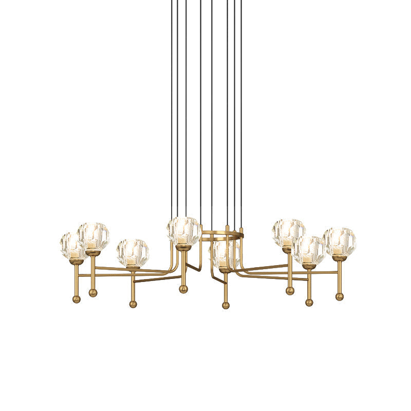 Modernist Crystal Brass Led Pendant Lamp - 6/8-Bulb Diamond Ceiling Light Kit 27/31 Wide