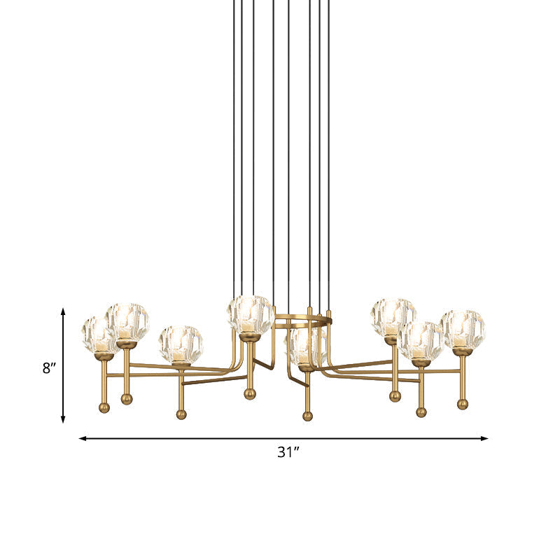 Diamond Crystal Brass Led Ceiling Pendant Light - Modernist 6/8-Bulb Kit 27’/31’ Wide