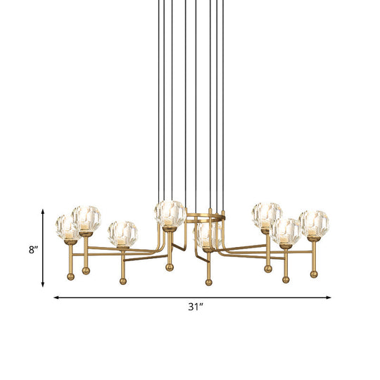 Modernist Crystal Brass Led Pendant Lamp - 6/8-Bulb Diamond Ceiling Light Kit 27/31 Wide