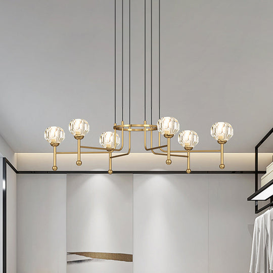 Modernist Crystal Brass Led Pendant Lamp - 6/8-Bulb Diamond Ceiling Light Kit 27/31 Wide