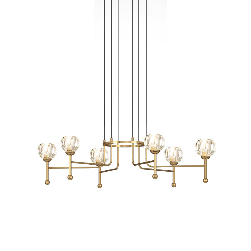 Modernist Crystal Brass Led Pendant Lamp - 6/8-Bulb Diamond Ceiling Light Kit 27/31 Wide