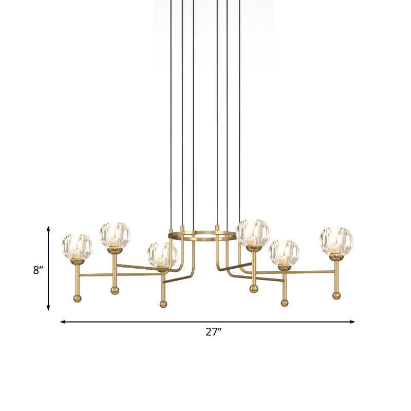 Modernist Crystal Brass Led Pendant Lamp - 6/8-Bulb Diamond Ceiling Light Kit 27/31 Wide