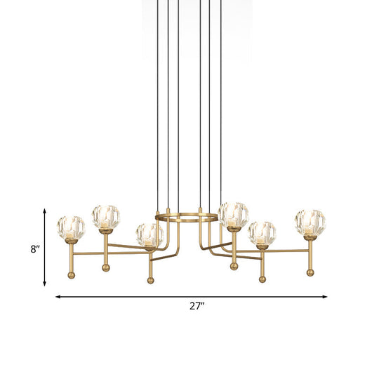 Modernist Crystal Brass Led Pendant Lamp - 6/8-Bulb Diamond Ceiling Light Kit 27/31 Wide
