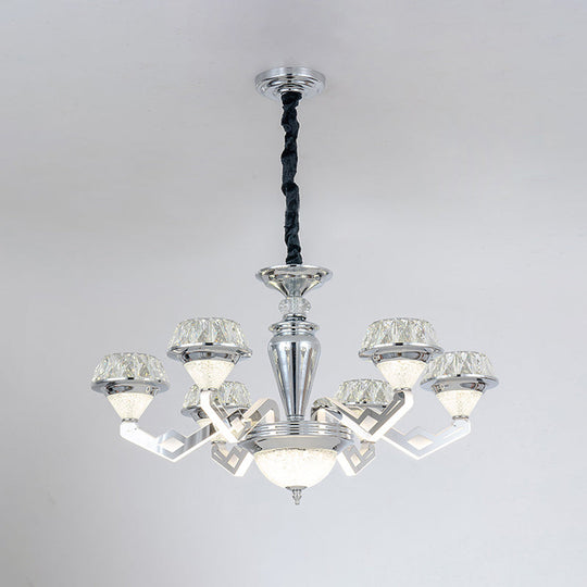 Modern 6/8 Bulb Diamond Chandelier With Crystal Suspension Pendant In Chrome