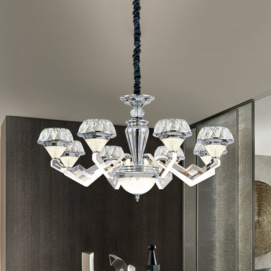 Modern 6/8 Bulb Diamond Chandelier With Crystal Suspension Pendant In Chrome