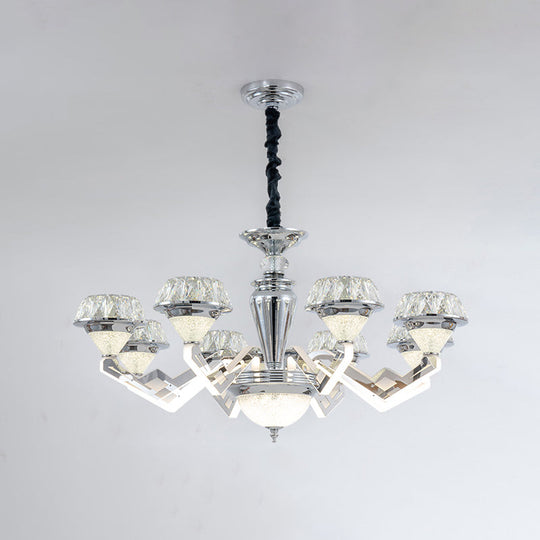 Modern 6/8 Bulb Diamond Chandelier With Crystal Suspension Pendant In Chrome